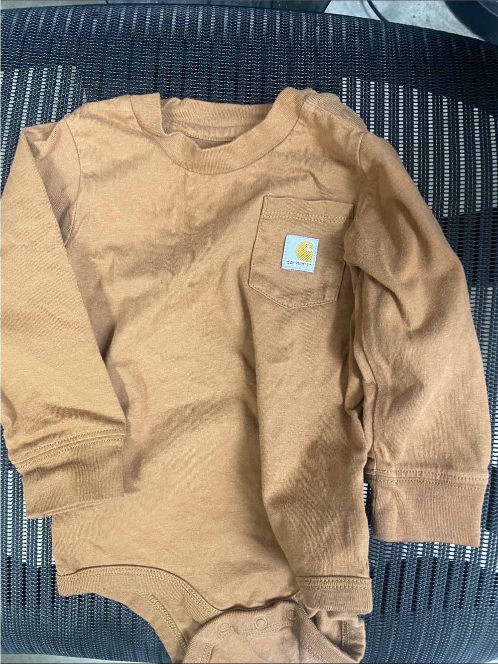 Carhartt Brown Long-Sleeve Pocket Bodysuit for Kids